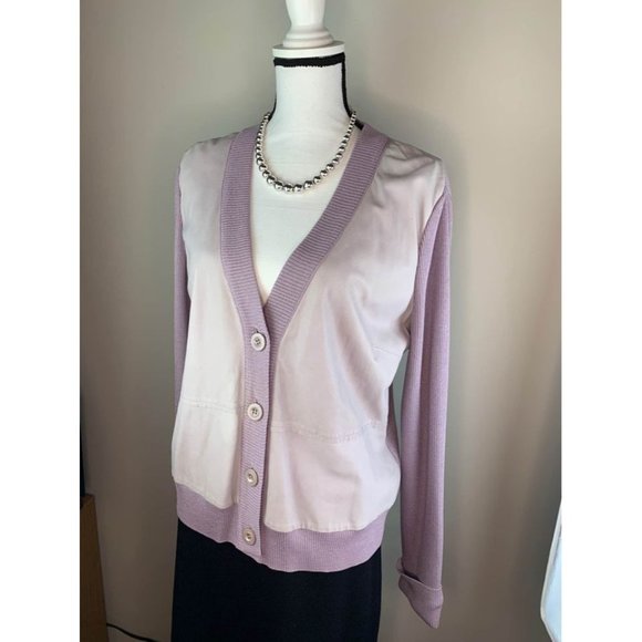 St. John Lavender Cardigan with Leather Size Large - Picture 6 of 6